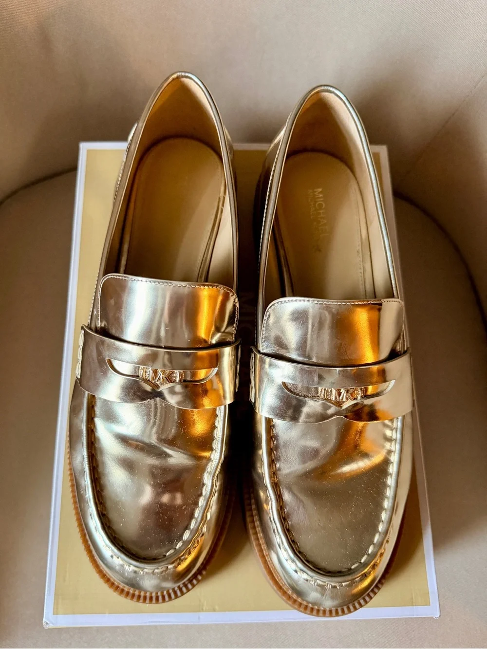 Michael Kors Eden Loafer, Soft Metallic Gold - Leather- Women’s Size 10